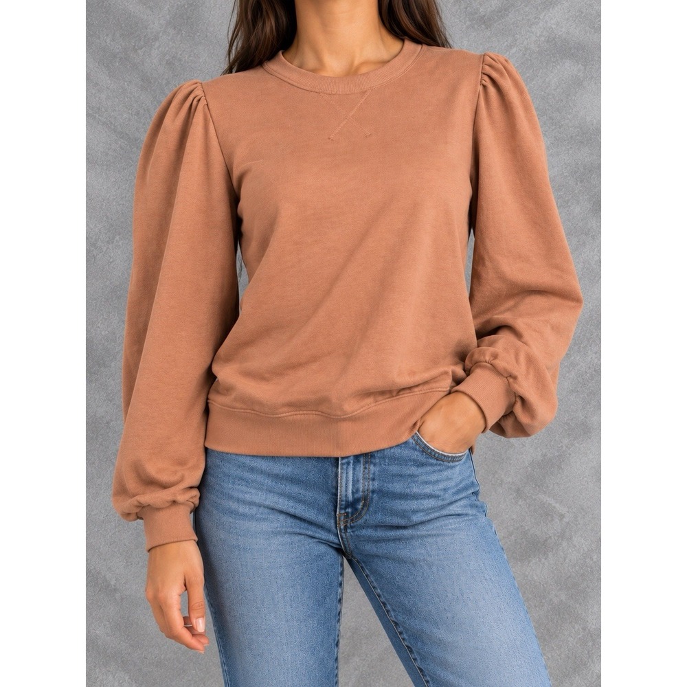 Cami NYC Sweatshirt Womens Medium Brown Puff Sleeve Crewneck Romantic Pullover